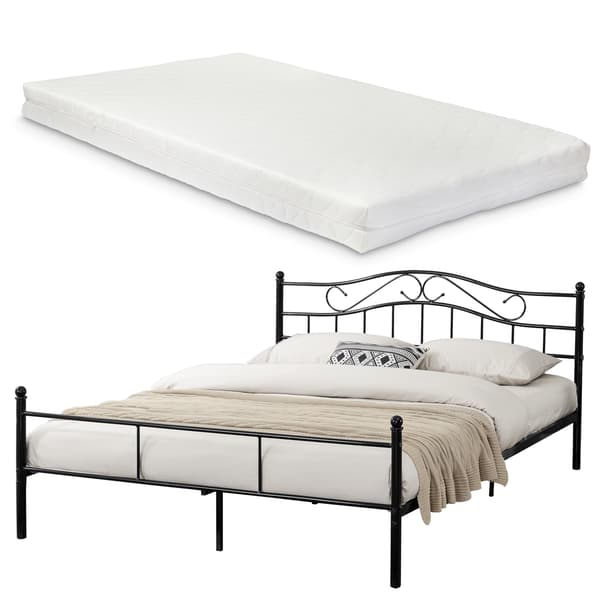 [en.casa]® Sengeramme Florenz - metal - inkl. madras - 180x200cm - sort