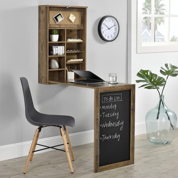 [en.casa]® Vægmonteret klapbord med tavle - 156x50x91,5cm - MDF - kork - træ farvet