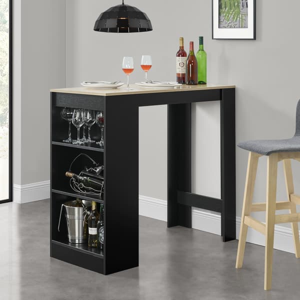 [en.casa] Elegant barbord med 3 hyllor-110x50x103cm-svart-ekfärgad
