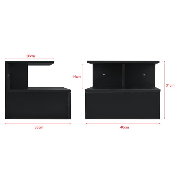 [en.casa]® Väggmonterad skåp-sängbord-40x35x31cm-svart-spånskiva