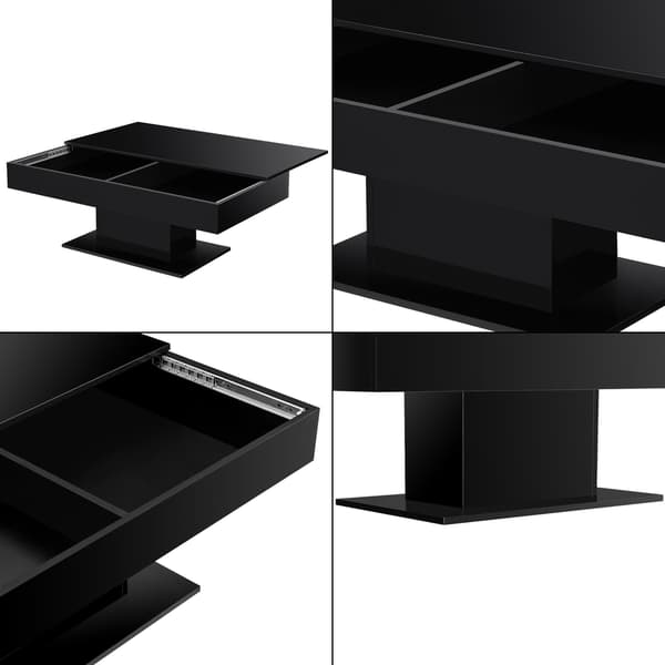 [en.casa]® Soffbord Lünen med inbyggd förvaring-40x110x60cm-högglans svart-melaminbelagd spånskiva