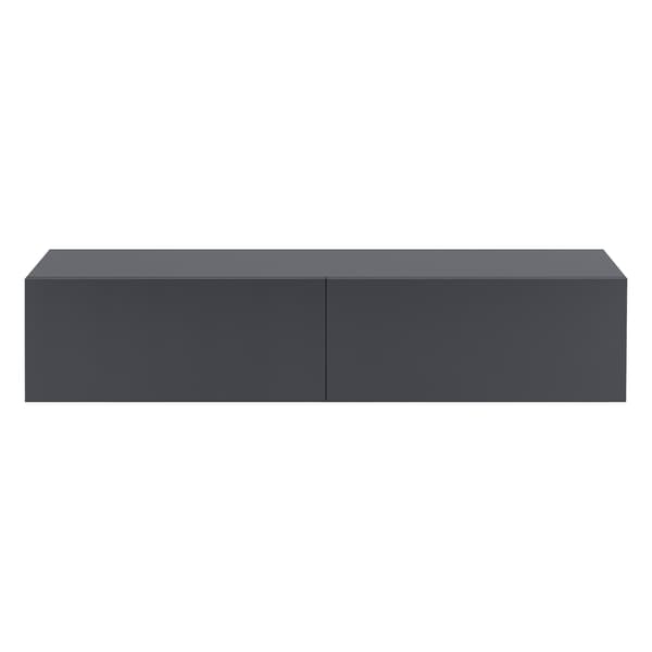 [en.casa] Väggskåp Evaton-tv-bord-sängbord-hallmöbel-med 2 lådor-140x33x30cm-melaminbelagd spånskiva-mörkgrå matt-max. belastning: 25 kg