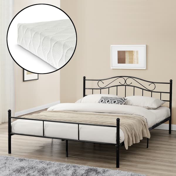 [en.casa]® Sengeramme Florenz - metal - inkl. madras - 180x200cm - sort