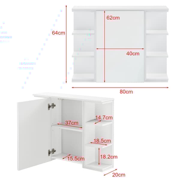 [en.casa]® Väggskåp Harstad för badrum med spegeldörr och 6 hyllplan-64x80x20cm-melaminbelagd spånskiva-vit