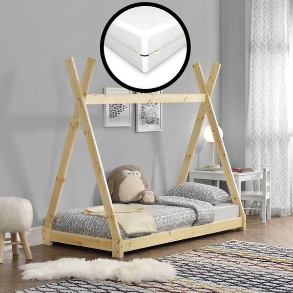 [en.casa]® Barnsäng tipitält inkl. madrass-80x160cm-furu