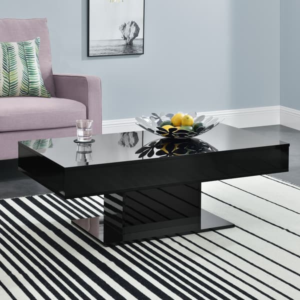 [en.casa]® Soffbord Lünen med inbyggd förvaring-40x110x60cm-högglans svart-melaminbelagd spånskiva