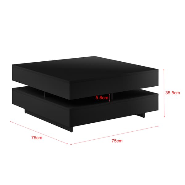[en.casa]® Soffbord Hüven-75x75x35,5cm-svart högglans-4 förvaringsytor-melaminbelagd spånskiva