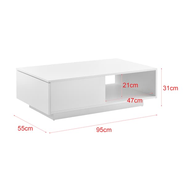 [en.casa]® Soffbord Biskra-95x55x31cm-vit högglans-med låda-melaminbelagd spånskiva