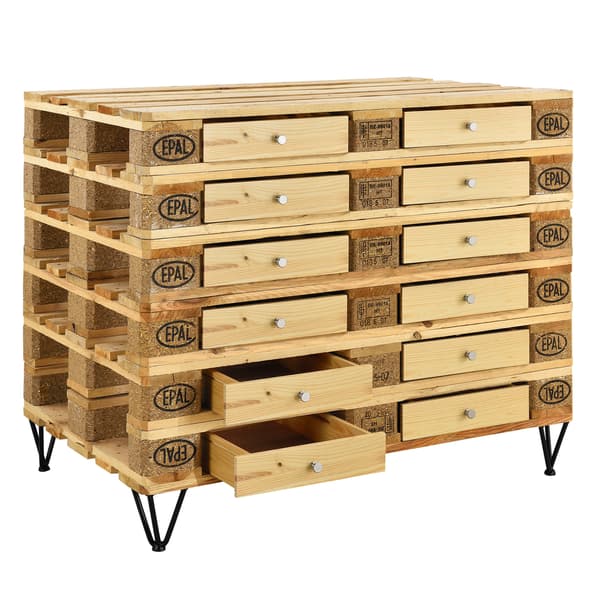 [en.casa]® Låda till lastpallar med skenor-standard-9,5x37,5x44,5cm-trä optik