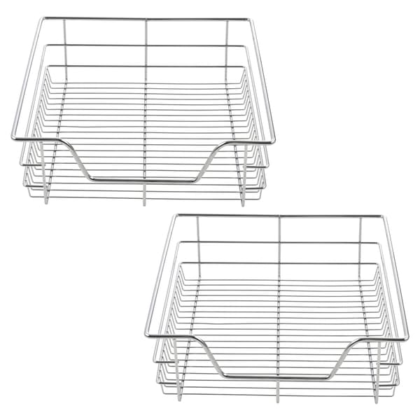 [en.casa]® Trådback med teleskopiska utdragsskenor-set 2-47x44x14cm-förkromad metall-silver-max.belastning 20 kg