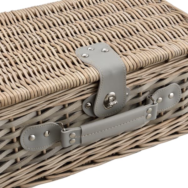 [casa.pro]® Piknik kurv med inkluderet køleboks, tallerkener og bestik - 38x25x16cm - sæt for 2 personer - blå/hvid