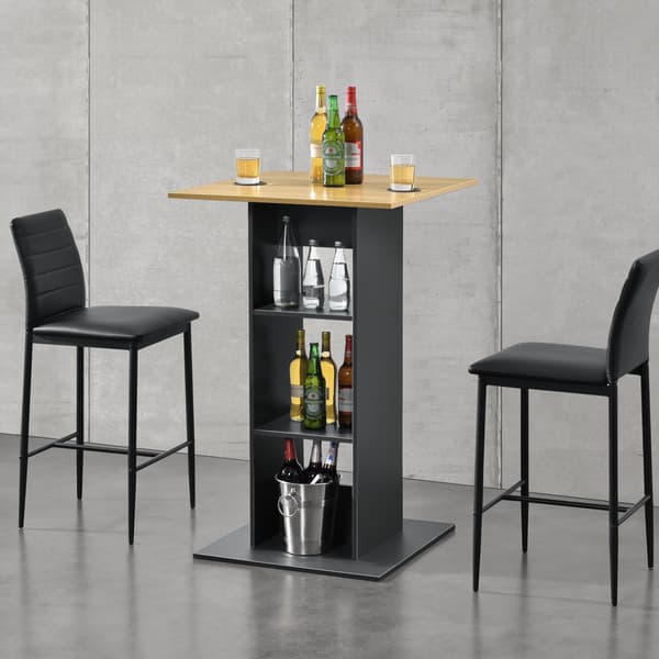[en.casa] Barbord Visby-70x70x110cm-med hylla-mörkgrå-träimitation-melaminbelagd spånskiva