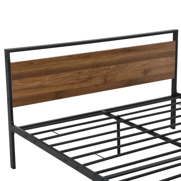 [en.casa]® Sängstomme Finse i metall inkl. ribbotten-Total:208,5x144x80,5cm-Bäddmått:200x140cm-pulverlackerat stål-matt svart-valnöt imitation-max.belastning:300kg