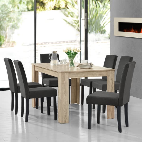 [en.casa]® Tyylikäs ruokailuryhmä, MDF-pinnoite / kangaspäällinen 140cm x 90cm x 77cm tammenvärinen (kulutettu) / harmaa