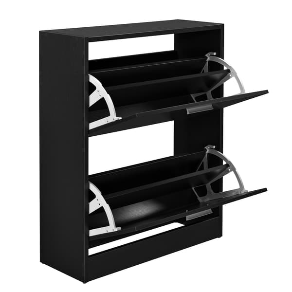 [en.casa]® Skoskåp-63x24x81cm-2 fack-svart-plats för 12 par skor