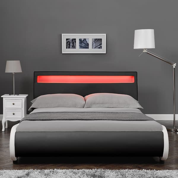 Corium® Tyylikäs verhoiltu sänky PU tekonahka  221cm x 149cm musta, valkoisella reunalla
