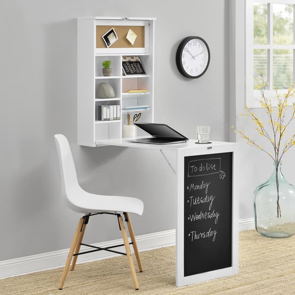 [en.casa]® Vægmonteret klapbord med tavle - 156x50x91,5cm - MDF - kork - hvid
