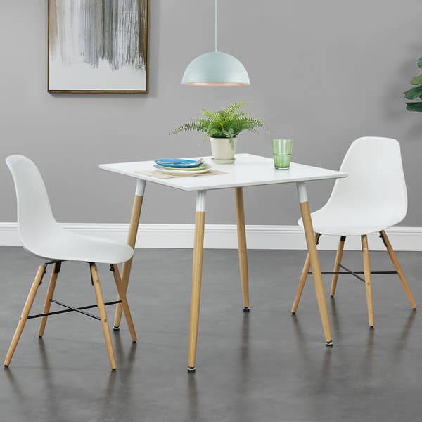 [en.casa]® Spisebord Margrethe - 80x80x74cm - firkantet - stål - MDF - eg farvet - hvid - plads for 3 personer