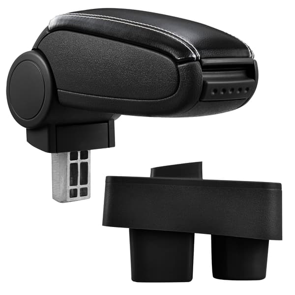 [pro.tec]® Armlæn til Skoda Roomster (2006 -) / Skoda Fabia II (2007 -) - kunstlæder - sort med hvid søm