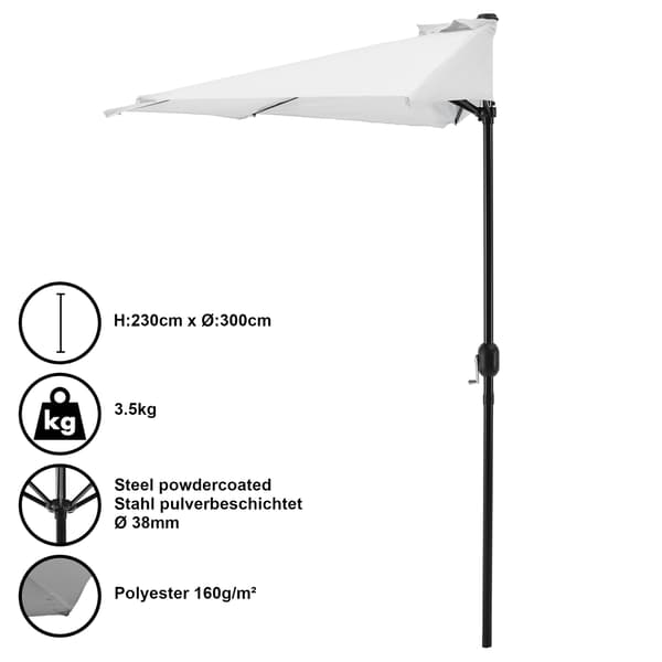 [casa.pro]® Halvcirkelformad parasoll-Vit
