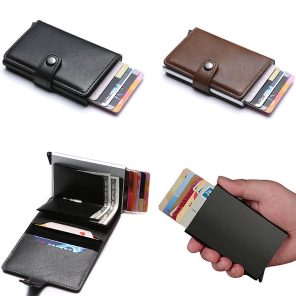 Puna- RFID Protection Wallet Kortin haltija 5kpl kortit (Aito nahka) -Kun Button