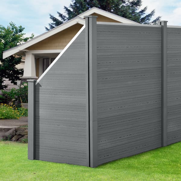 [neu.holz]® WPC Staket set med stolpe: fyrkantig, lutad-183x625cm-grå