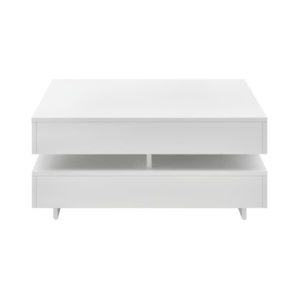 [en.casa] ® Sofabord Hüven-75x75x35,5 cm hvid højglans-4 opbevaringsoverflader-melaminovertrukket spånplade