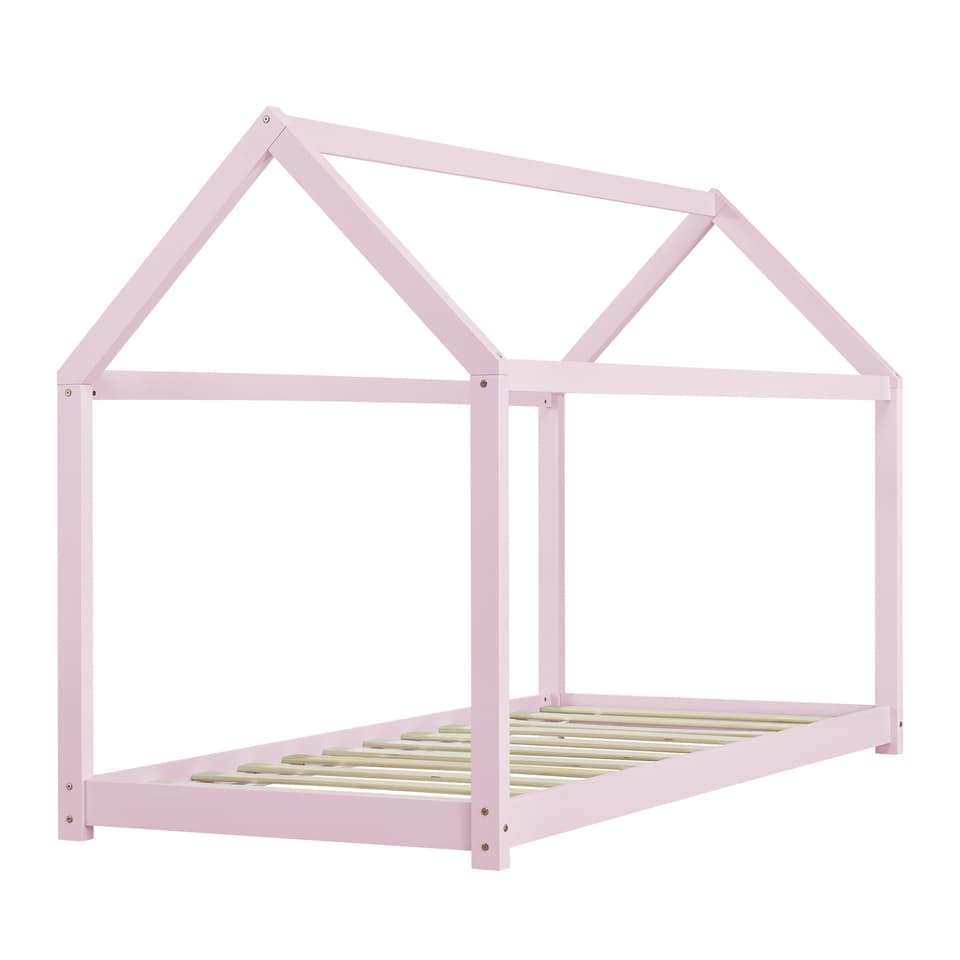 [en.casa]® Børneseng Hus - 200x90cm - fyrretræ - rosa