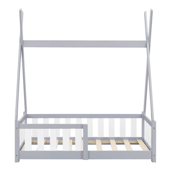 [en.casa]® Barnsäng tipitält-med sängskydd-70x140cm-furu-ljusgrå
