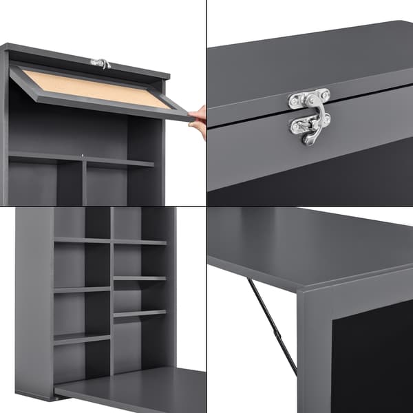 [en.casa]® Vægmonteret klapbord med tavle - 156x50x91,5cm - MDF - kork - mørkegrå