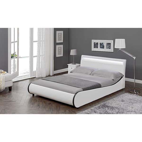 Corium® Dobbeltseng Valencia med LED belysning - 180x200cm - kunstlæder - hvid