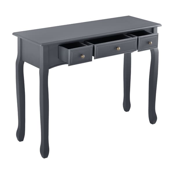 [en.casa] Sidobord-avlastningsbord-3 lådor-vintage-78x100x35cm-furu,MDF-mörkgrå