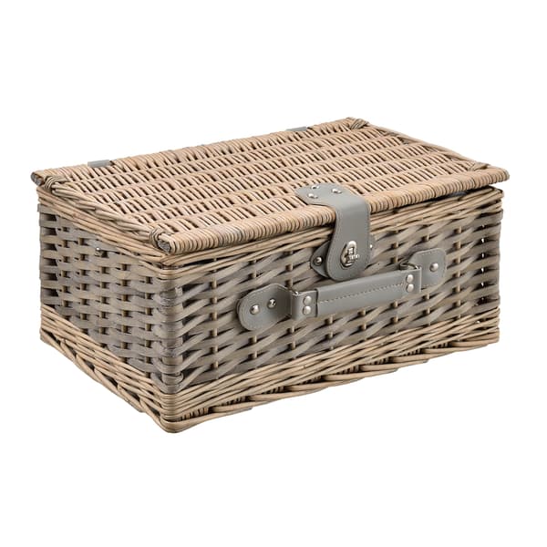 [casa.pro]® Piknik kurv med inkluderet køleboks, tallerkener og bestik - 40x28x19cm - sæt for 4 personer - blå/hvid