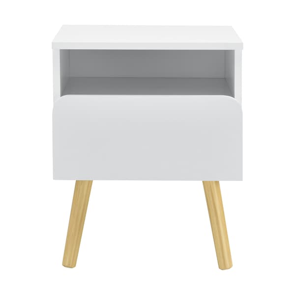 [en.casa]® Sengebord Mihle med skuffe - 50x40x34cm - spånplade/fyrretræ - hvid