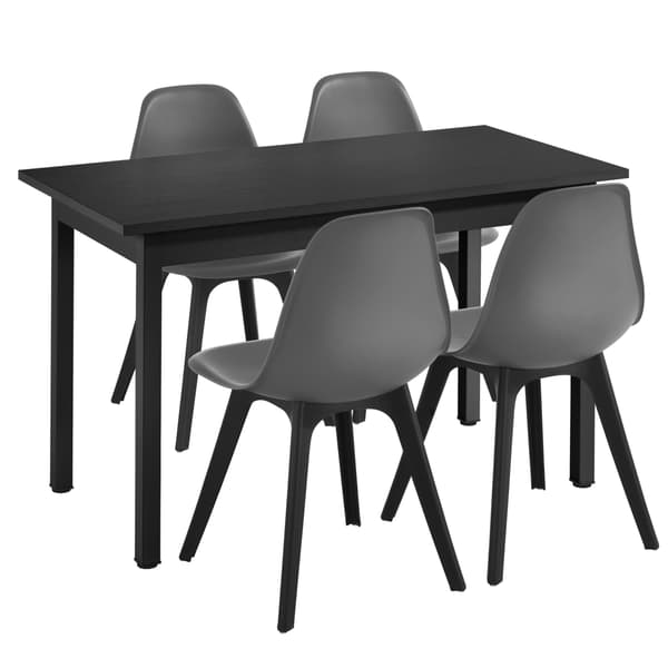 [en.casa]® Matgrupp Lendava-svart bord och 4 stolar-grå-120x60x75cm