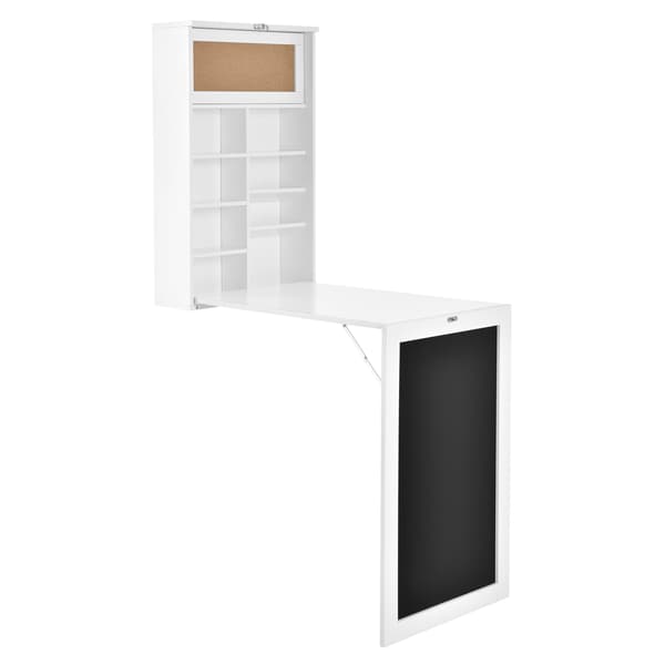 [en.casa]® Vægmonteret klapbord med tavle - 156x50x91,5cm - MDF - kork - hvid