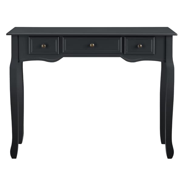 [en.casa] Sidobord-avlastningsbord-3 lådor-vintage-78x100x35cm-furu,MDF-svart
