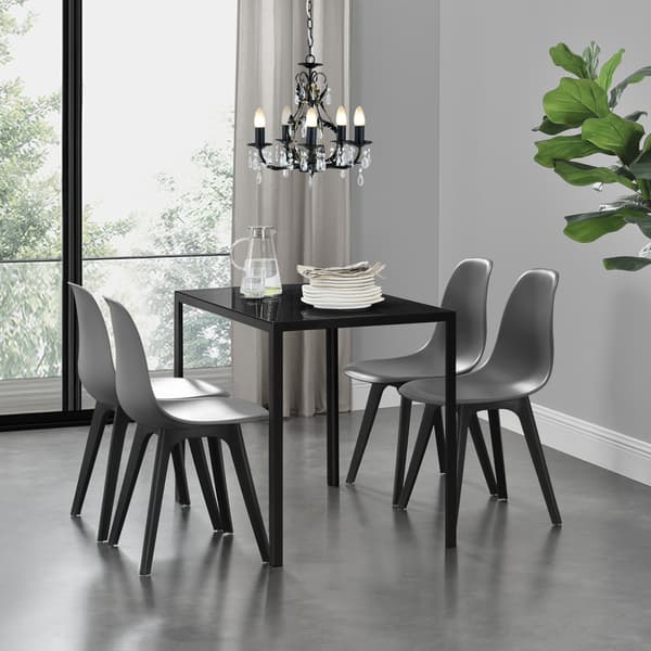 [en.casa]® Matgrupp-bord (105x60x75cm)glasskiva och 4 stolar(83x54x48cm) robust plast-grå/svart