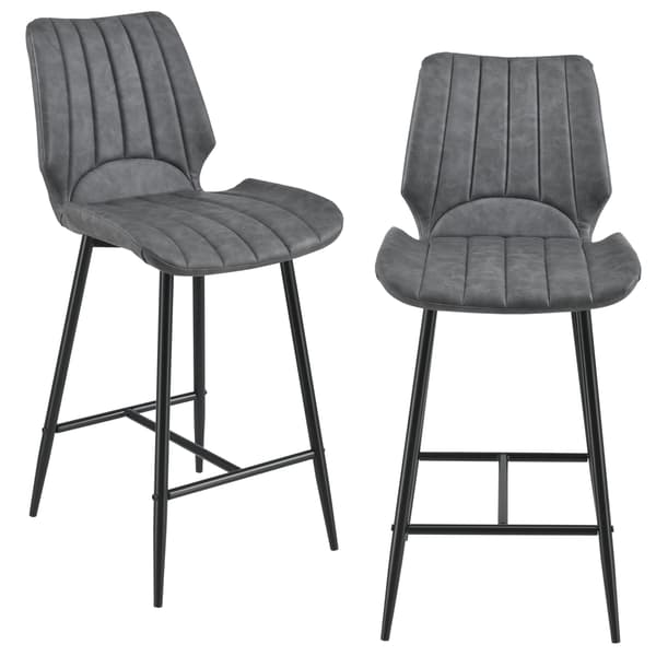 [en.casa]® Barstol Planica set 2-102,5x46,5x51cm-alcantara konstläder / metall-mörkgrå