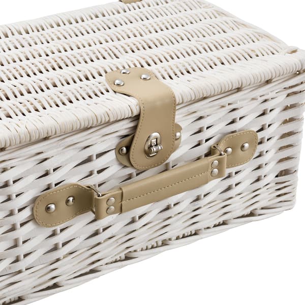 [casa.pro]® Picknickkorg med integrerat kylbox, tallrikar, bestick-set för 4 personer-Vit-40x28x19cm