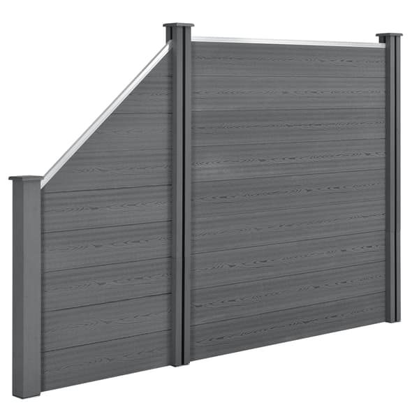 [neu.holz]® WPC Hegn sæt med stolpe: firkantet, skrå - 183x277cm - grå