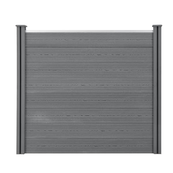 [neu.holz]® WPC Staket med 2 stolpar-165x162cm-grå-8 WPC-skivor-hållbar och väderbeständig