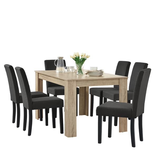 [en.casa]® Tyylikäs ruokailuryhmä, MDF-pinnoite / kangaspäällinen 140cm x 90cm x 77cm tammenvärinen (kulutettu) / harmaa