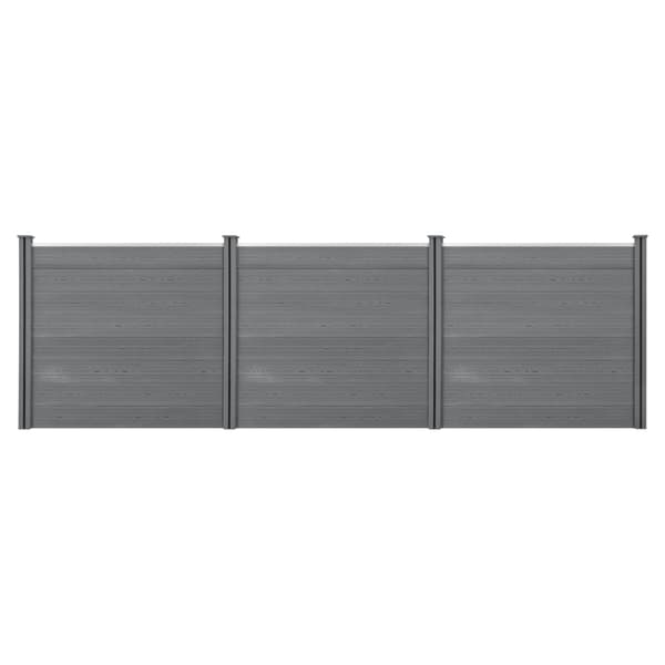 [neu.holz]® WPC Staket med 4 stolpar-165x314cm-grå-24 WPC-skivor-hållbar och väderbeständig
