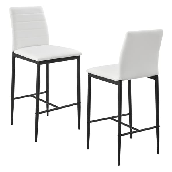 [en.casa] ® Barstol Lidköping sæt 2-med fodstøtte-96x43x47cm-PU-imiteret læder-stål-sort-hvid