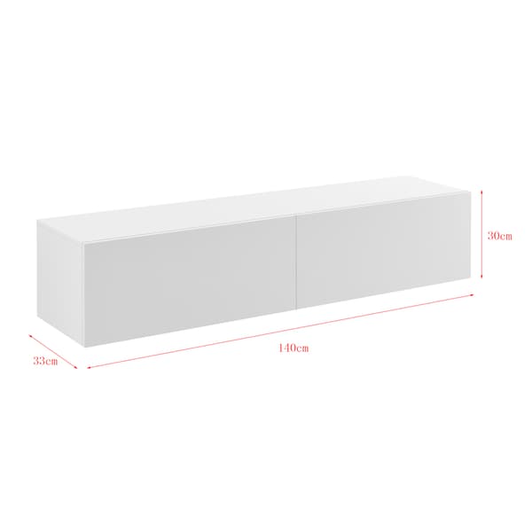 [en.casa] Väggskåp Evaton-tv-bord-sängbord-hallmöbel-med 2 lådor-140x33x30cm-melaminbelagd spånskiva-matt vit-max. belastning: 25 kg