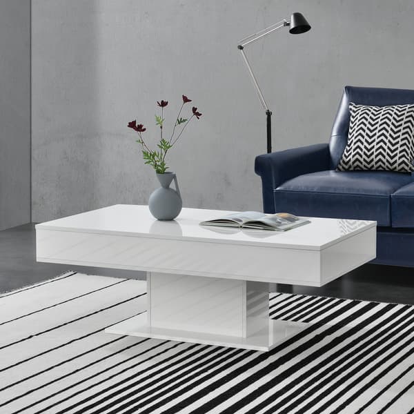 [en.casa]® Soffbord Lünen med inbyggd förvaring-40x110x60cm-högglans vit-melaminbelagd spånskiva