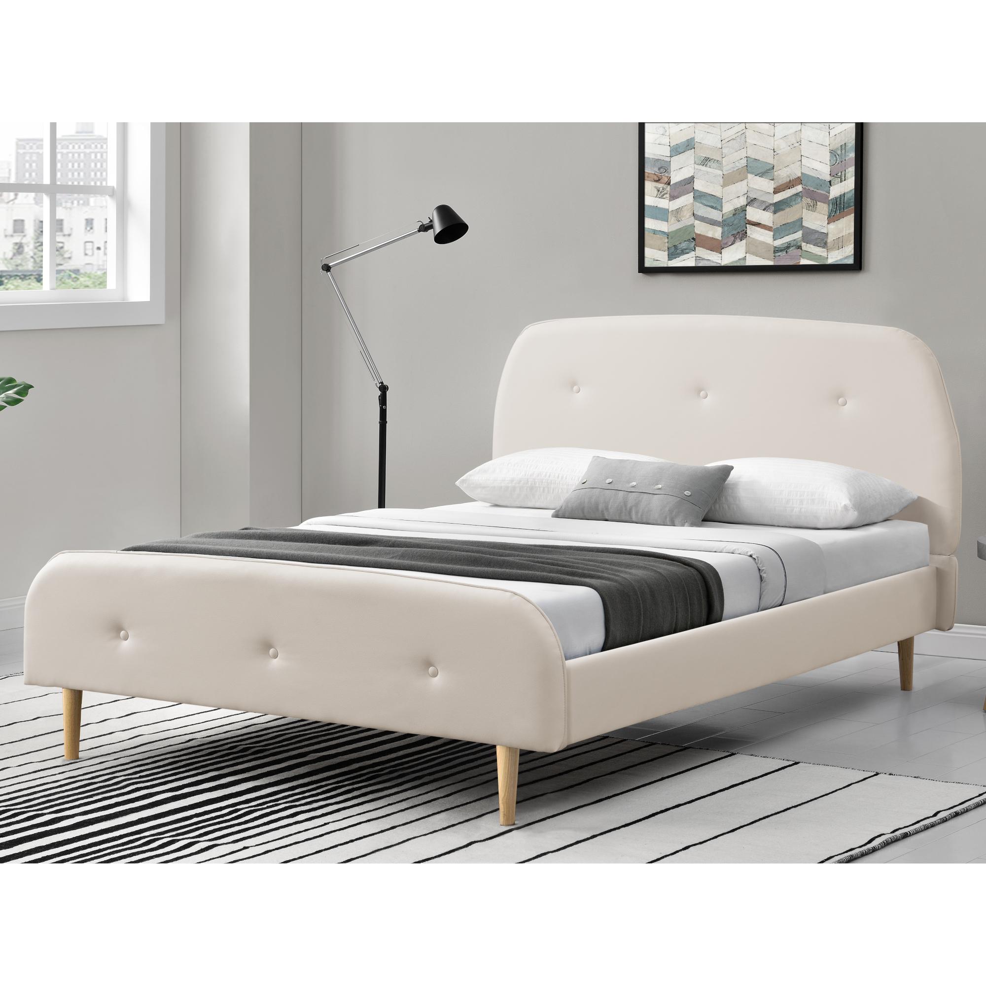 Corium® Klädd sängstomme Albufeira inkl. ribbotten-200x160cm-konstläder-vit matt-med dekorativa knappar