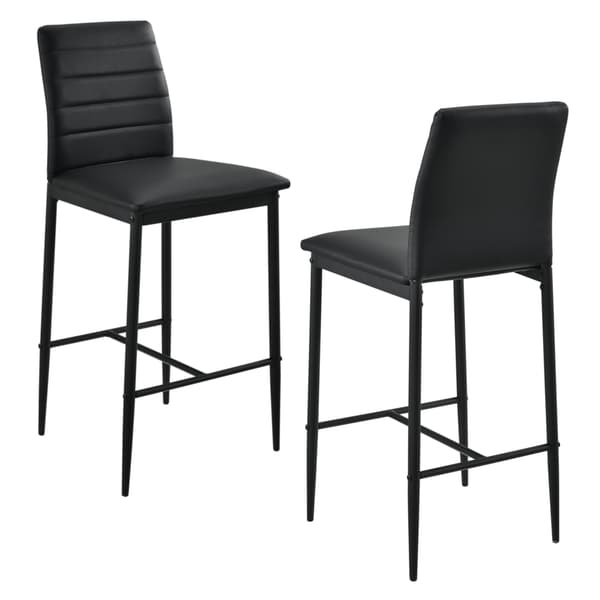 [en.casa]® Barstol Lidköping-set 2-med fotstöd-96x43x47cm-PU-konstläder-stål-svart