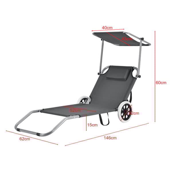 [casa.pro]® Solsäng med tak och hjul-set 2-mörkrå-146x52x15cm-Oxford tyg-4 lägen